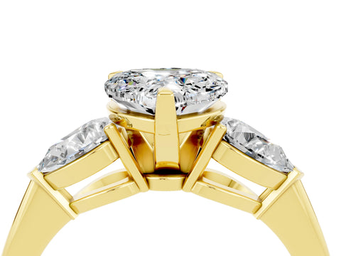 Yellow gold Three-Stone Heart Cut Moissanite Ring with Pear Side Stones and Four-Prong Setting_4