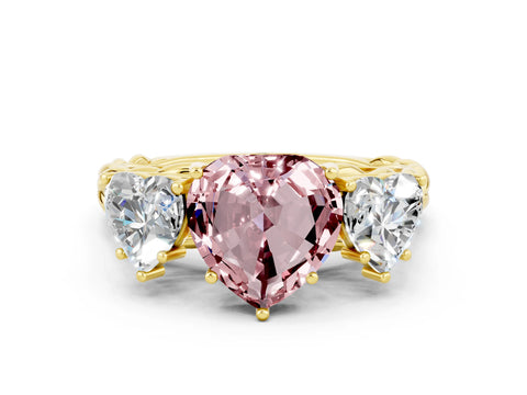 Yellow gold Three-Stone Heart Cut Morganite Braided Band Ring with Four-Prong Setting_12