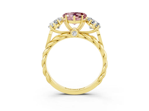 Yellow gold Three-Stone Heart Cut Morganite Braided Band Ring with Four-Prong Setting_15