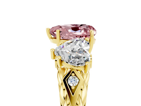 Yellow gold Three-Stone Heart Cut Morganite Braided Band Ring with Four-Prong Setting_17