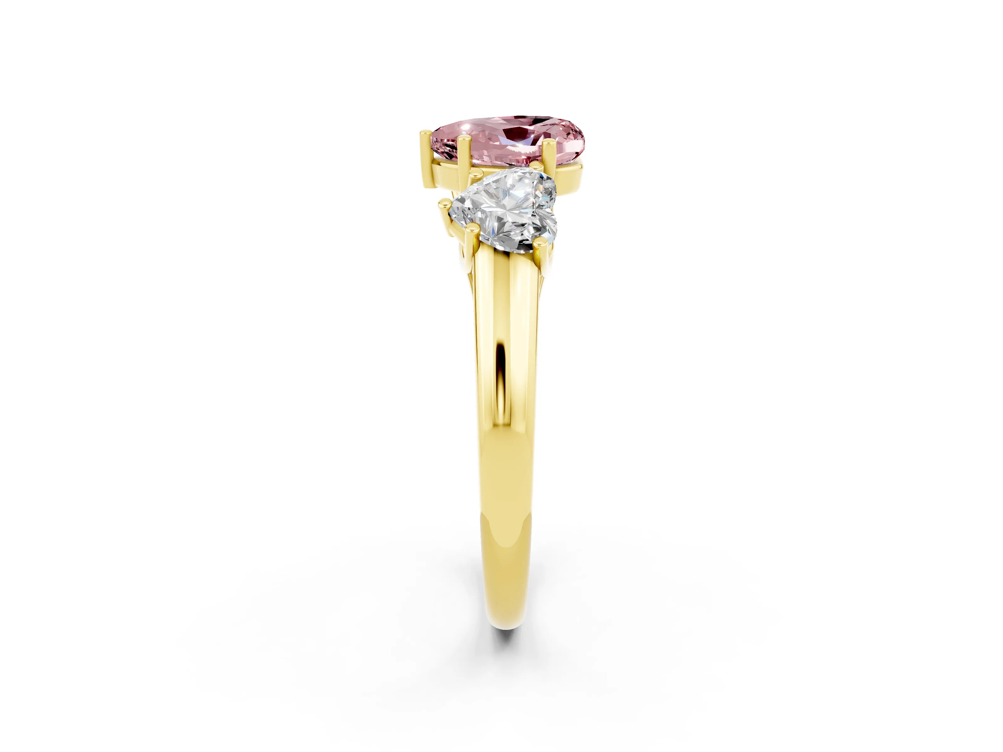 Yellow gold Three-Stone Heart Cut Morganite Engagement Ring with Prong Setting_2