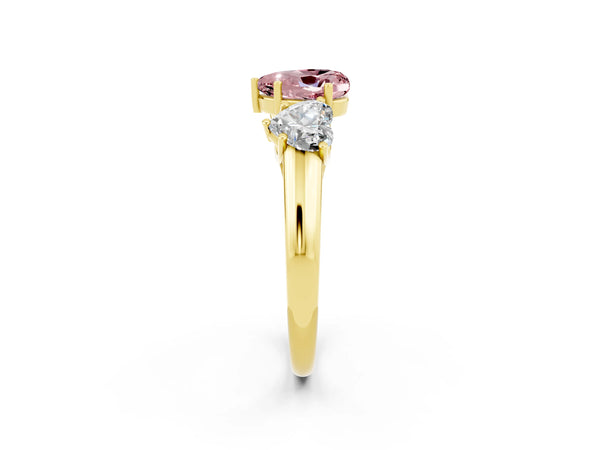 Yellow gold Three-Stone Heart Cut Morganite Engagement Ring with Prong Setting