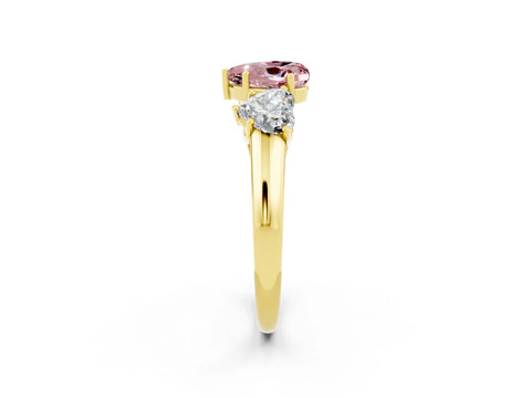 Yellow gold Three-Stone Heart Cut Morganite Engagement Ring with Prong Setting_2