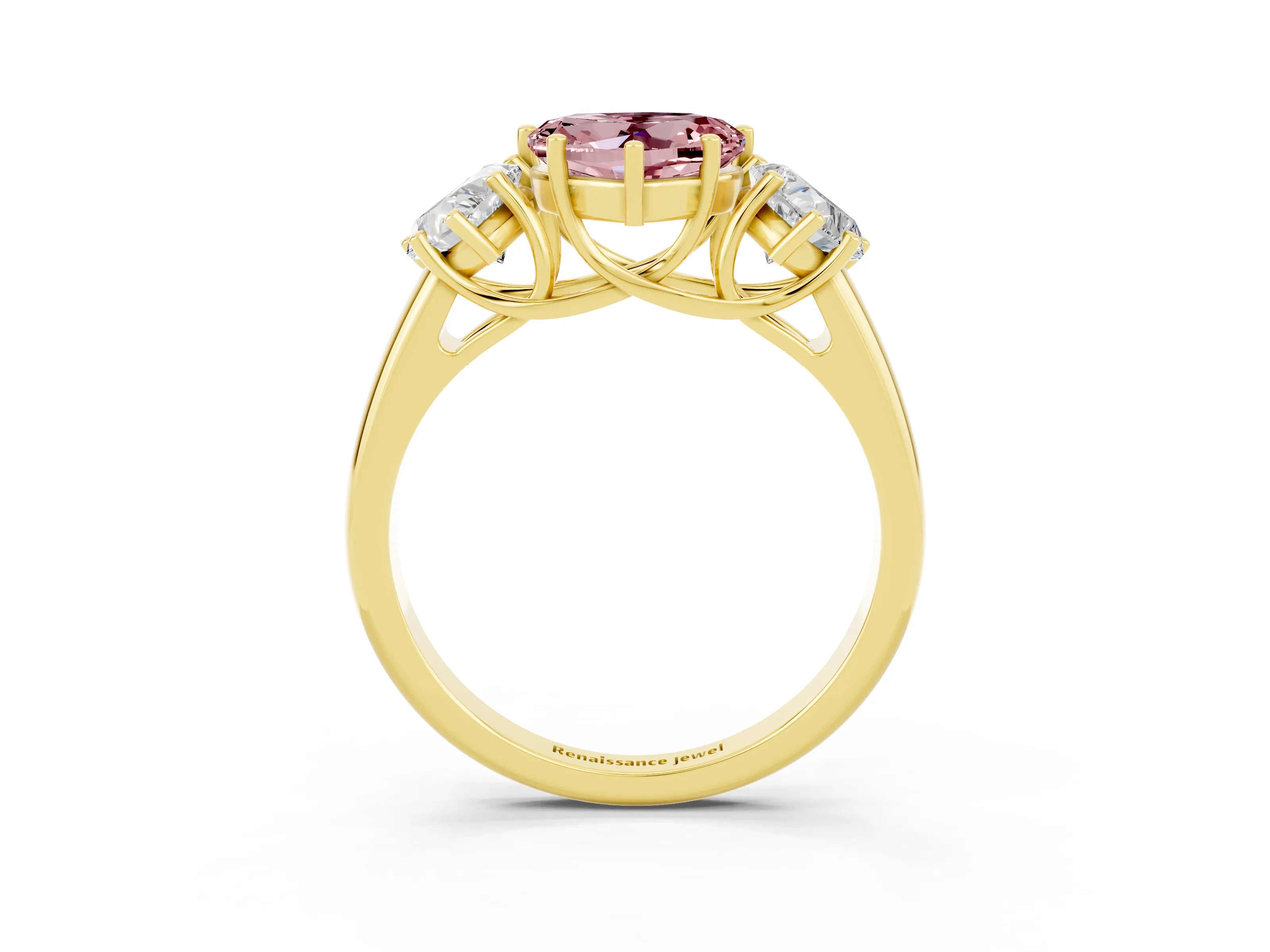 Yellow gold Three-Stone Heart Cut Morganite Engagement Ring with Prong Setting_3