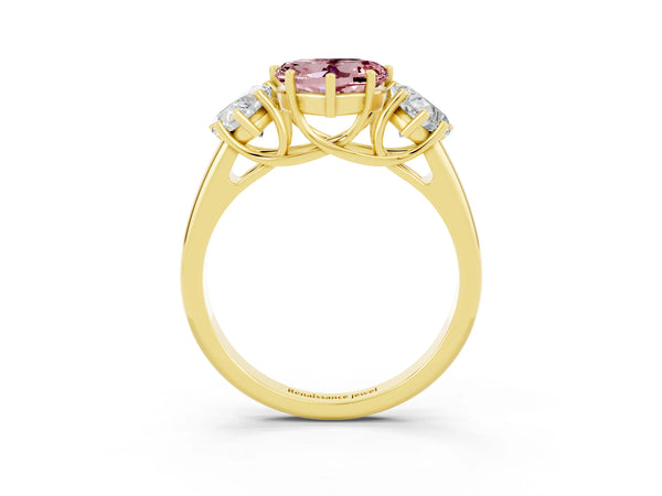 Yellow gold Three-Stone Heart Cut Morganite Engagement Ring with Prong Setting