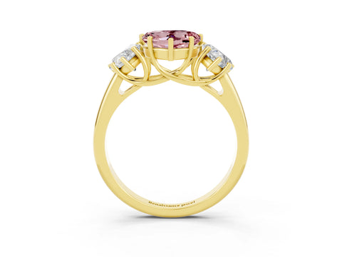 Yellow gold Three-Stone Heart Cut Morganite Engagement Ring with Prong Setting_3