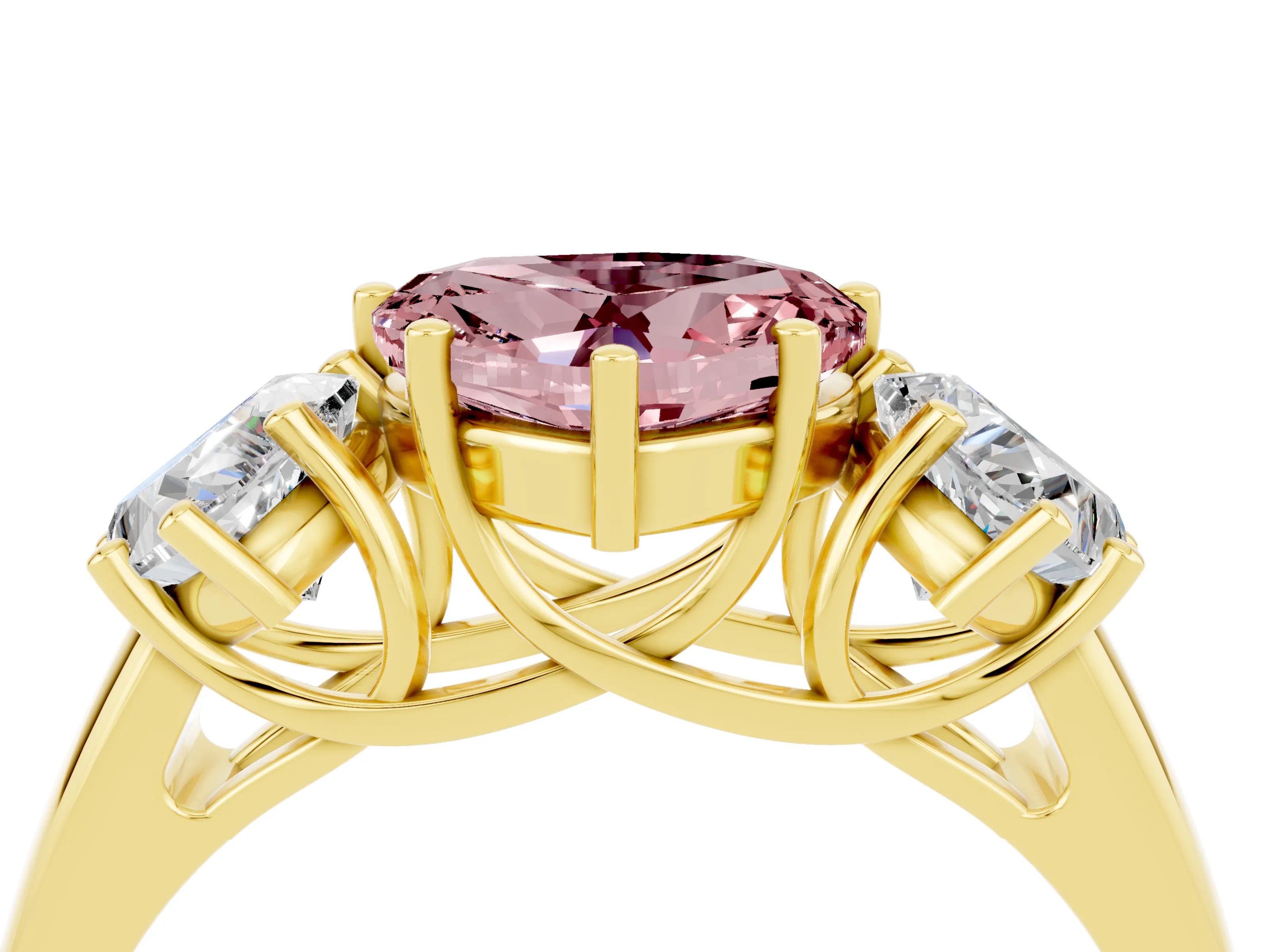 Yellow gold Three-Stone Heart Cut Morganite Engagement Ring with Prong Setting_4