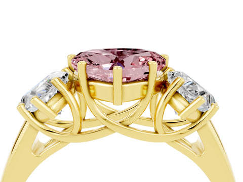 Yellow gold Three-Stone Heart Cut Morganite Engagement Ring with Prong Setting_4