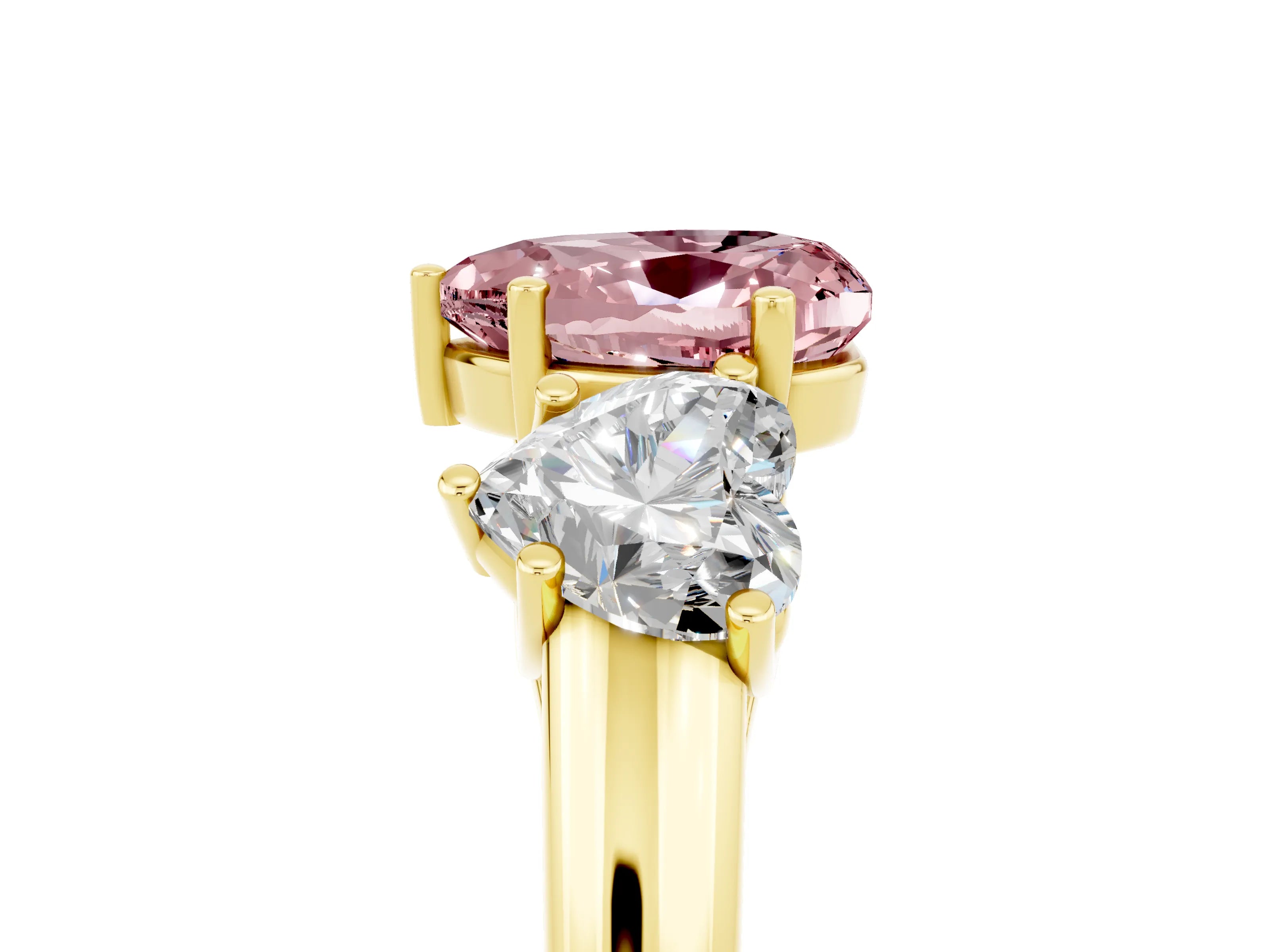 Yellow gold Three-Stone Heart Cut Morganite Engagement Ring with Prong Setting_5