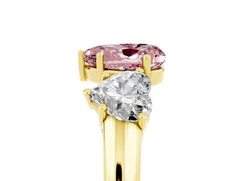 Yellow gold Three-Stone Heart Cut Morganite Engagement Ring with Prong Setting_5