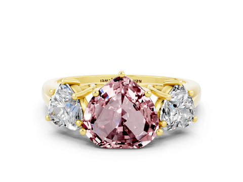 Yellow gold Three-Stone Heart Cut Morganite Engagement Ring with Prong Setting