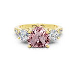 Yellow gold Three-Stone Heart Cut Morganite Pavé Band with Four-Prong Setting