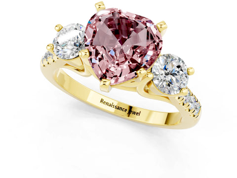 Yellow gold Three-Stone Heart Cut Morganite Pavé Band with Four-Prong Setting_1