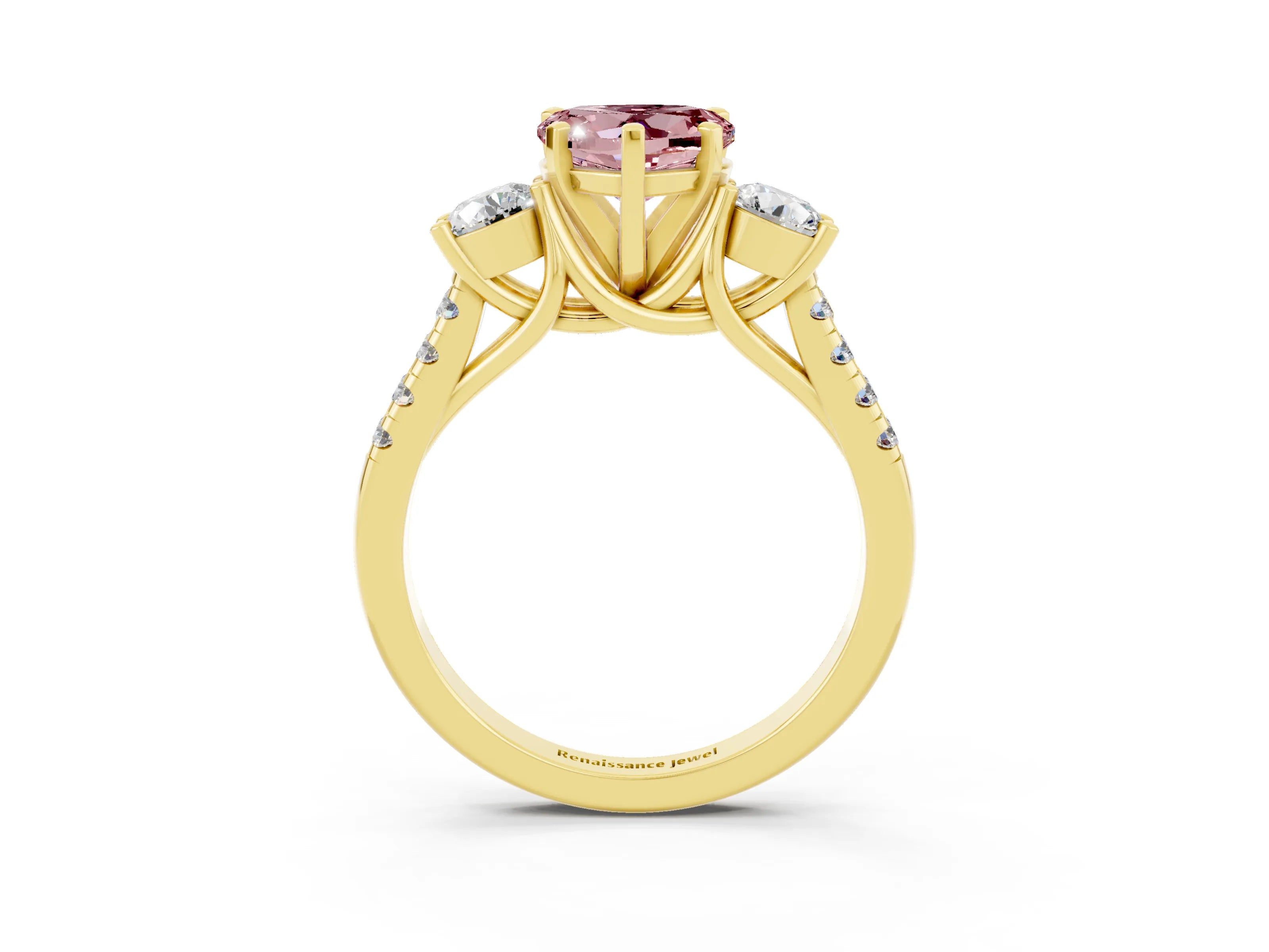 Yellow gold Three-Stone Heart Cut Morganite Pavé Band with Four-Prong Setting_3