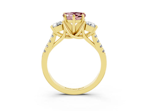 Yellow gold Three-Stone Heart Cut Morganite Pavé Band with Four-Prong Setting_3