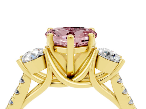 Yellow gold Three-Stone Heart Cut Morganite Pavé Band with Four-Prong Setting_4