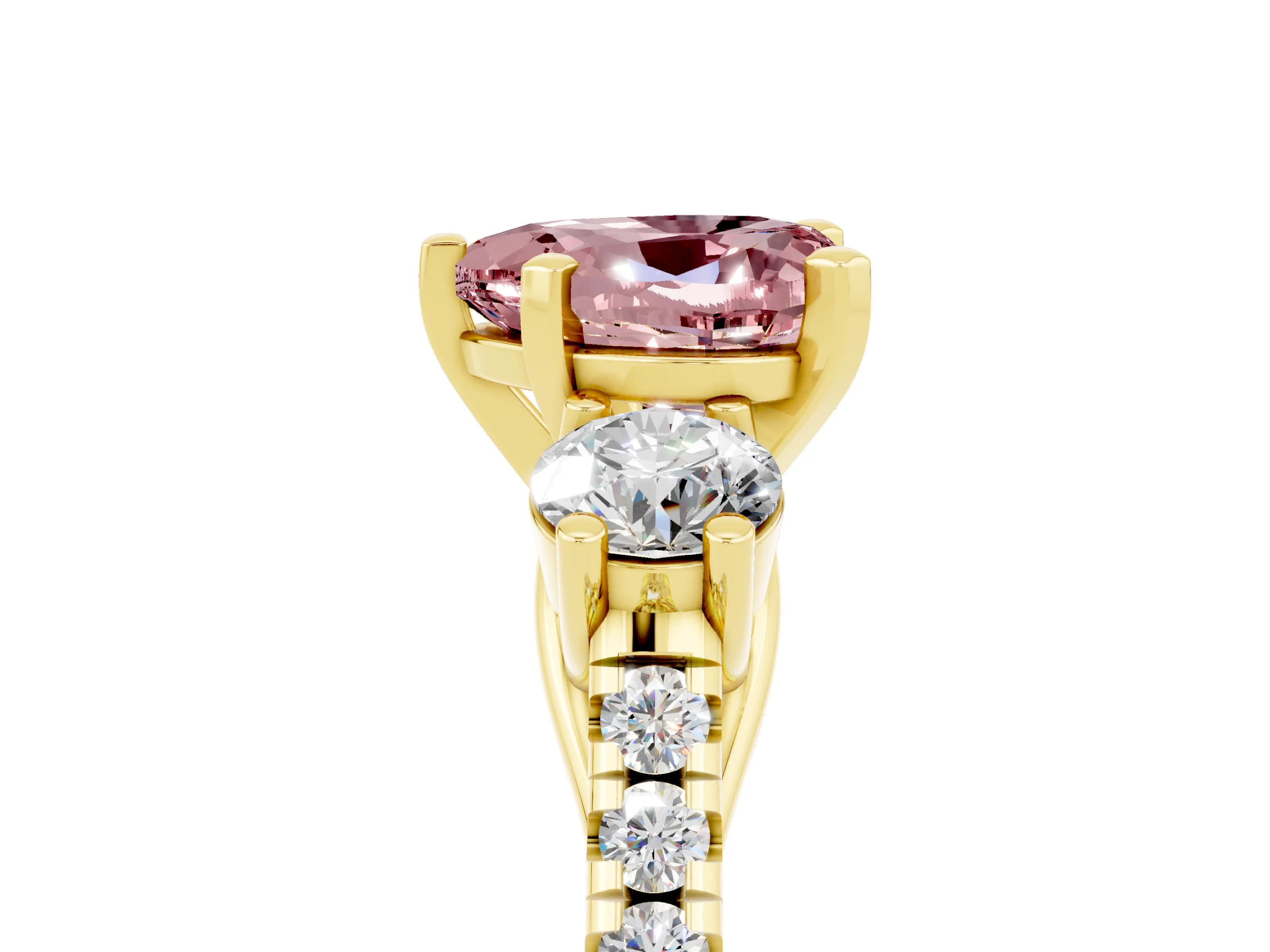 Yellow gold Three-Stone Heart Cut Morganite Pavé Band with Four-Prong Setting_5