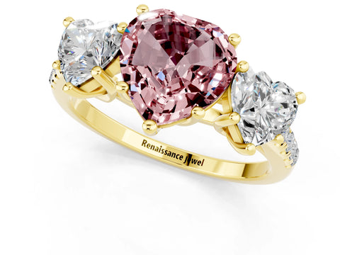 Yellow gold Three-Stone Heart Cut Morganite Ring with Pavé Band and Prong Setting_13