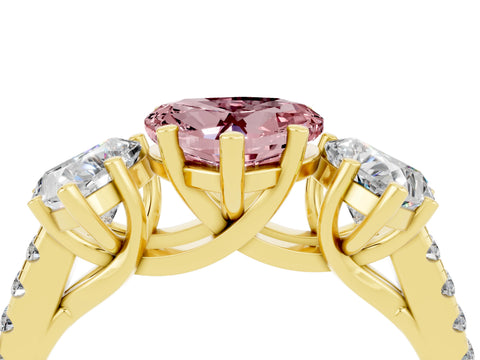 Yellow gold Three-Stone Heart Cut Morganite Ring with Pavé Band and Prong Setting_16