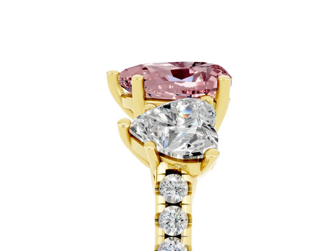 Yellow gold Three-Stone Heart Cut Morganite Ring with Pavé Band and Prong Setting_17