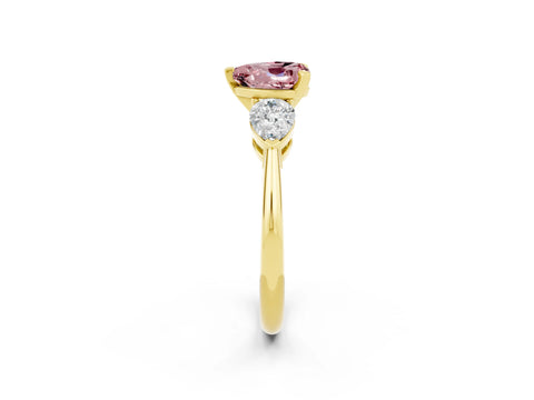 Yellow gold Three-Stone Heart Cut Morganite Ring with Pear Side Stones and Four-Prong Setting_2