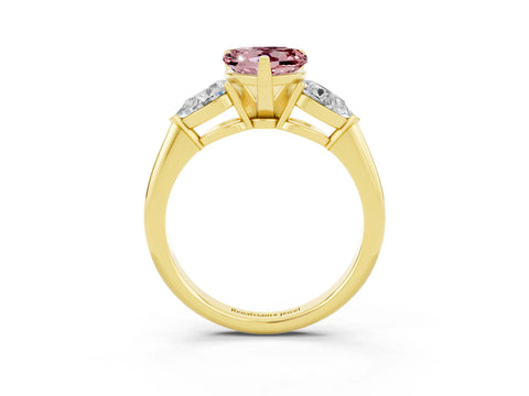 Yellow gold Three-Stone Heart Cut Morganite Ring with Pear Side Stones and Four-Prong Setting_3