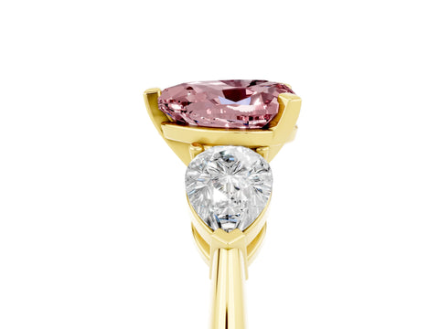 Yellow gold Three-Stone Heart Cut Morganite Ring with Pear Side Stones and Four-Prong Setting_5