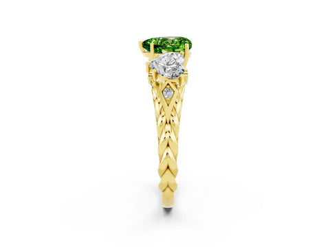Yellow gold Three-Stone Heart Cut Peridot Braided Band Ring with Four-Prong Setting_14