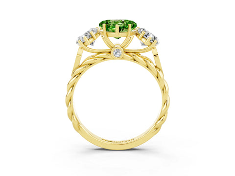 Yellow gold Three-Stone Heart Cut Peridot Braided Band Ring with Four-Prong Setting_15