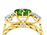 Yellow gold Three-Stone Heart Cut Peridot Braided Band Ring with Four-Prong Setting_16