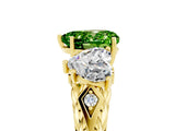 Yellow gold Three-Stone Heart Cut Peridot Braided Band Ring with Four-Prong Setting_17