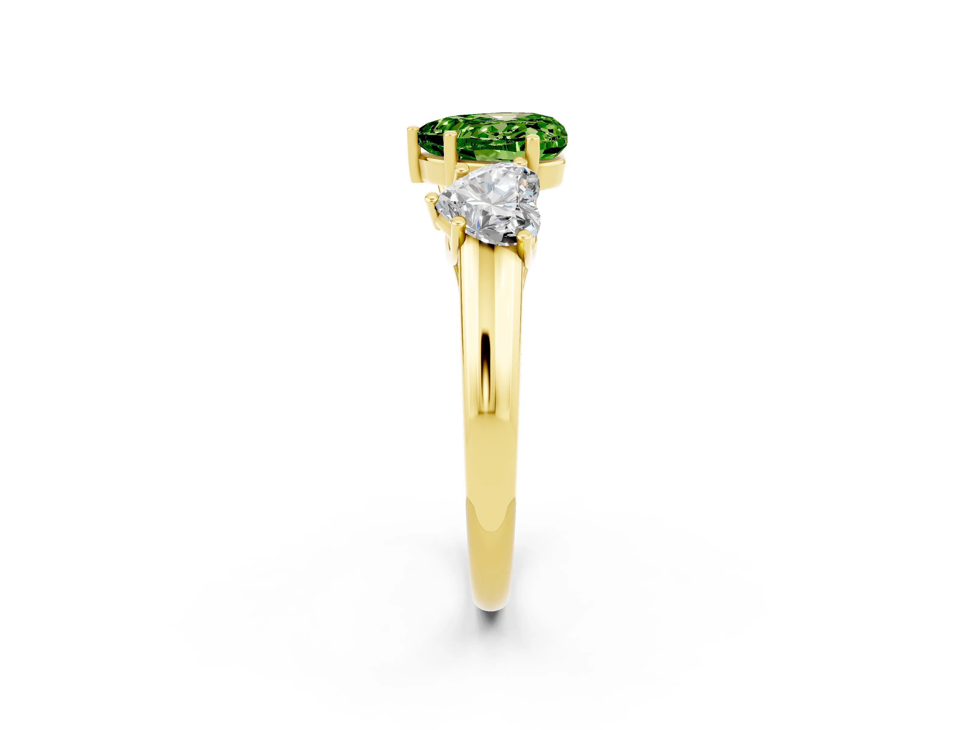 Yellow gold Three-Stone Heart Cut Peridot Engagement Ring with Prong Setting_2