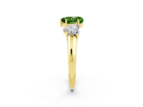 Yellow gold Three-Stone Heart Cut Peridot Engagement Ring with Prong Setting_2
