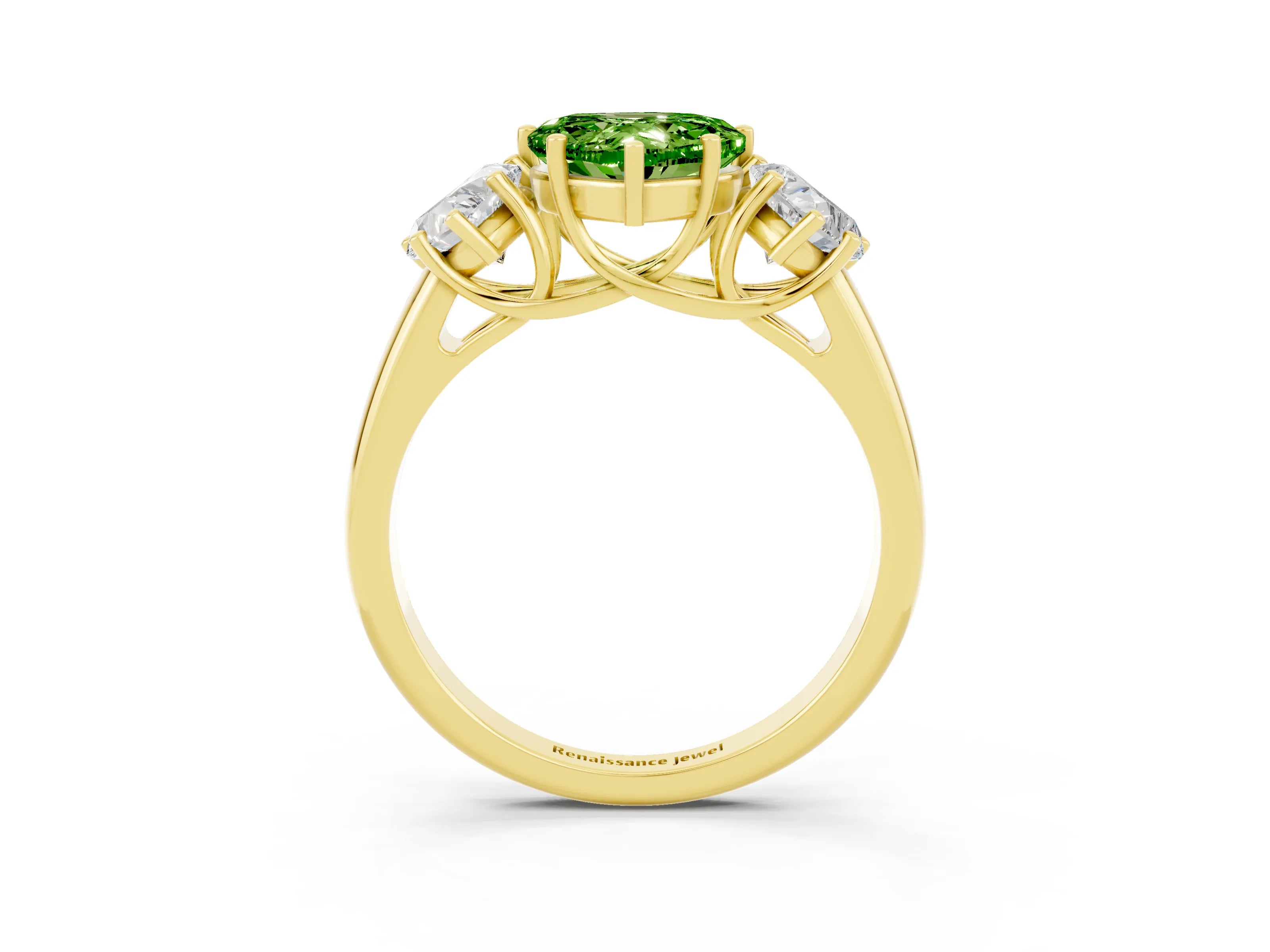Yellow gold Three-Stone Heart Cut Peridot Engagement Ring with Prong Setting_3