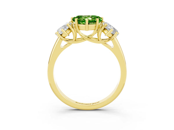 Yellow gold Three-Stone Heart Cut Peridot Engagement Ring with Prong Setting