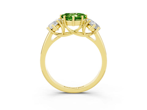 Yellow gold Three-Stone Heart Cut Peridot Engagement Ring with Prong Setting_3