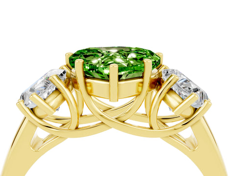 Yellow gold Three-Stone Heart Cut Peridot Engagement Ring with Prong Setting_4