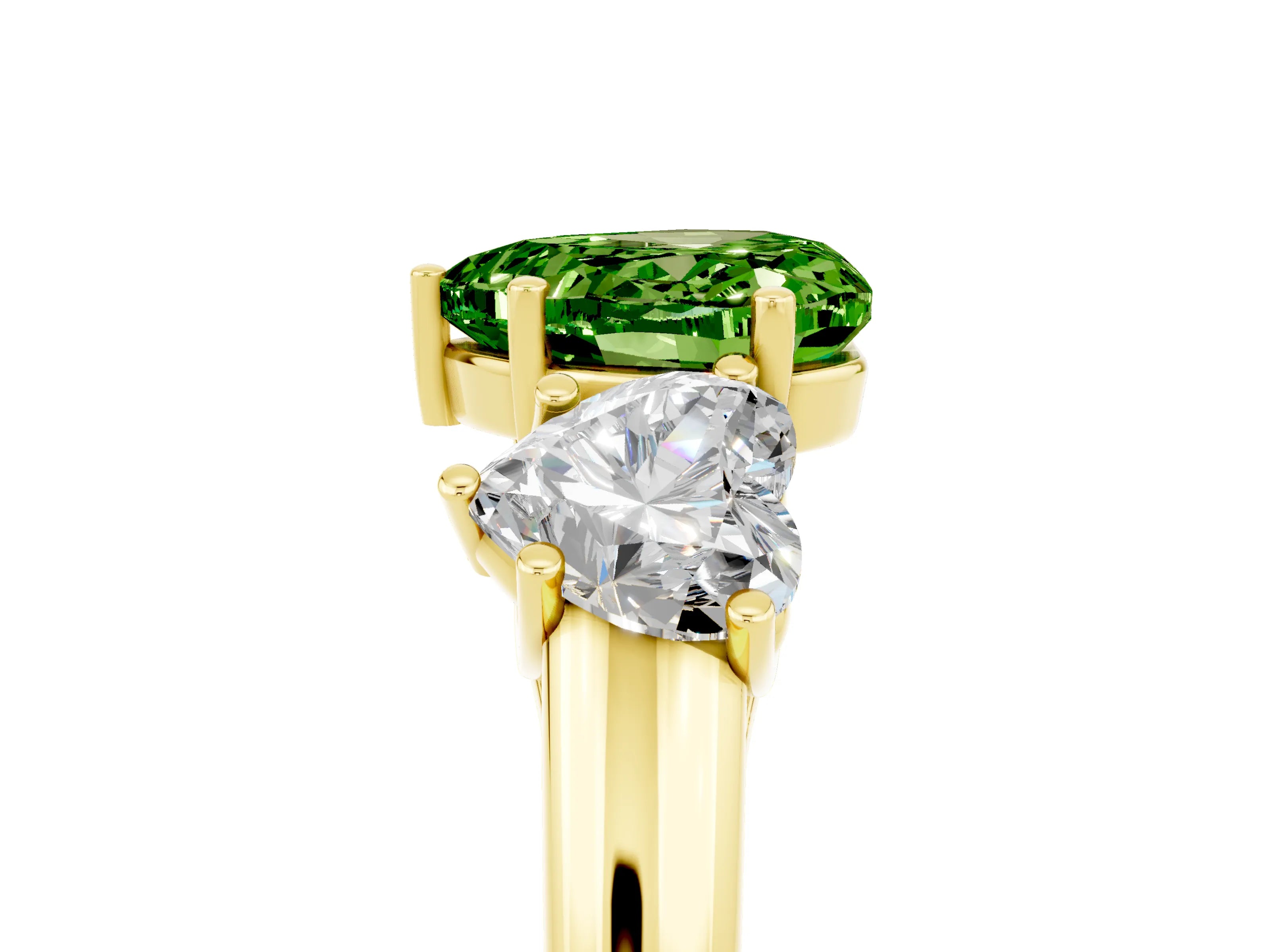 Yellow gold Three-Stone Heart Cut Peridot Engagement Ring with Prong Setting_5