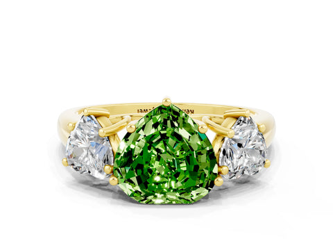 Yellow gold Three-Stone Heart Cut Peridot Engagement Ring with Prong Setting