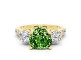 Yellow gold Three-Stone Heart Cut Peridot Pavé Band with Four-Prong Setting