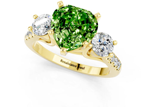 Yellow gold Three-Stone Heart Cut Peridot Pavé Band with Four-Prong Setting_1