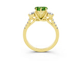 Yellow gold Three-Stone Heart Cut Peridot Pavé Band with Four-Prong Setting_3
