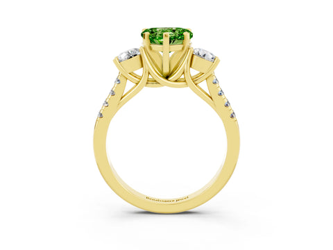 Yellow gold Three-Stone Heart Cut Peridot Pavé Band with Four-Prong Setting_3
