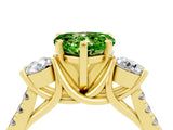 Yellow gold Three-Stone Heart Cut Peridot Pavé Band with Four-Prong Setting_4