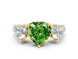 Yellow gold Three-Stone Heart Cut Peridot Ring with Pavé Band and Prong Setting_12