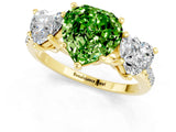 Yellow gold Three-Stone Heart Cut Peridot Ring with Pavé Band and Prong Setting_13