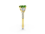 Yellow gold Three-Stone Heart Cut Peridot Ring with Pavé Band and Prong Setting_14