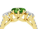 Yellow gold Three-Stone Heart Cut Peridot Ring with Pavé Band and Prong Setting_16