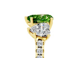 Yellow gold Three-Stone Heart Cut Peridot Ring with Pavé Band and Prong Setting_17