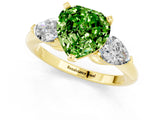 Yellow gold Three-Stone Heart Cut Peridot Ring with Pear Side Stones and Four-Prong Setting_1